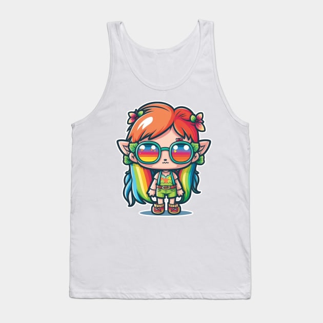 Cute happy kawaii hipster elf Tank Top by Quixar